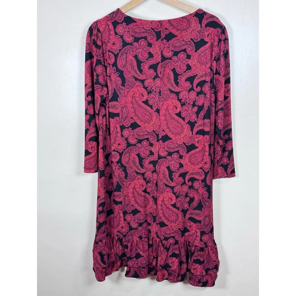 Tommy Hilfiger Womens Dress Paisley Ruffle Hem 14 Career Office Business Preppy - Picture 7 of 11